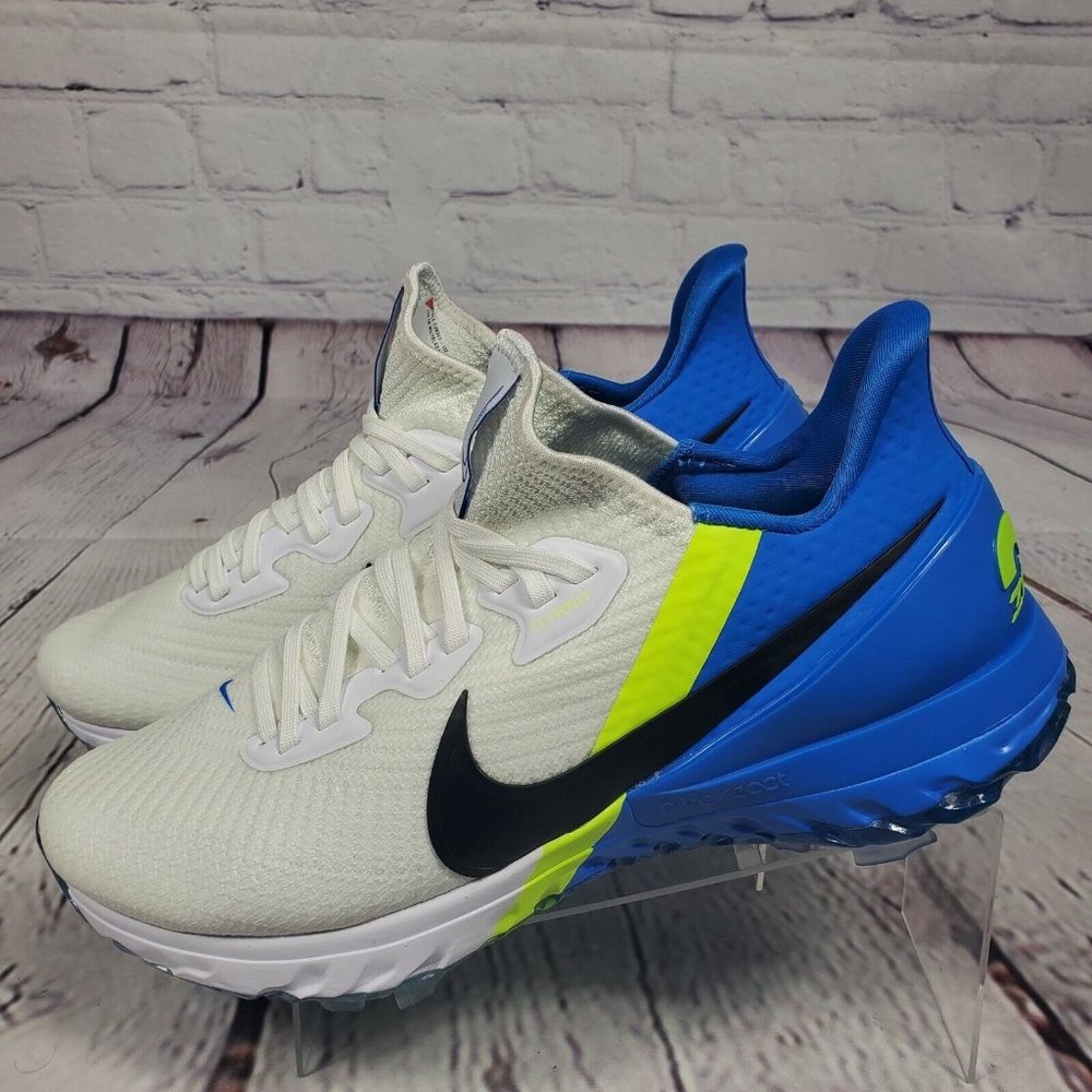 Nike Golf Shoes Mens 10.5 White Blue Air Zoom Infinity Tour Flyknit Swoosh Logo - Picture 4 of 10